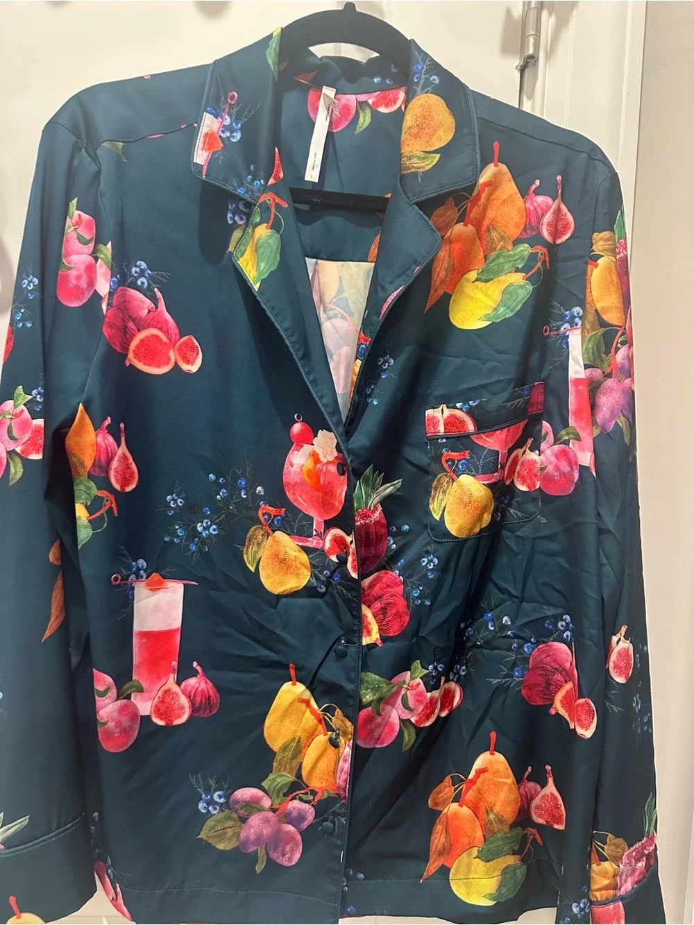 Soma Teal Satin Fruit-Print Pajama Set
